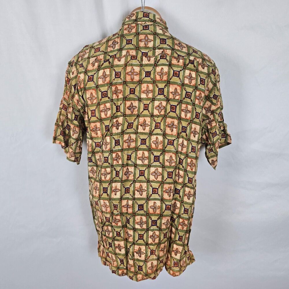 Campia Moda Shirt Men's M Green Tan Geometric Print Button Down Short Sleeve - Picture 6 of 14